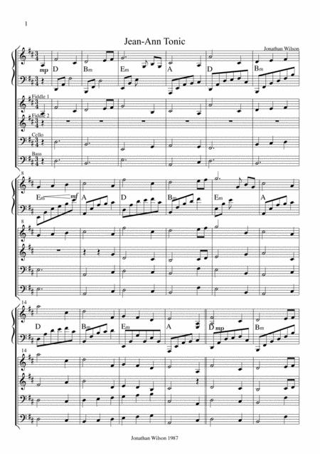 Free Sheet Music Jean Ann Tonic Scored For Piano 2 Fiddles Cello And Double Bass