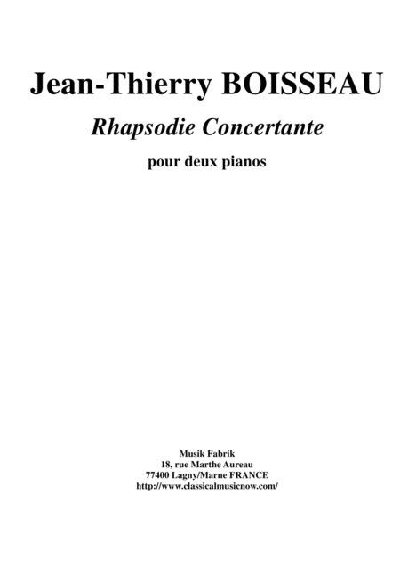 Free Sheet Music Jean Thierry Boisseau Rhapsodie Concertante For Two Pianos