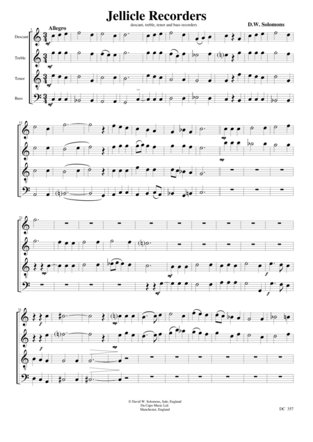 Free Sheet Music Jellicle Quartet For Recorders