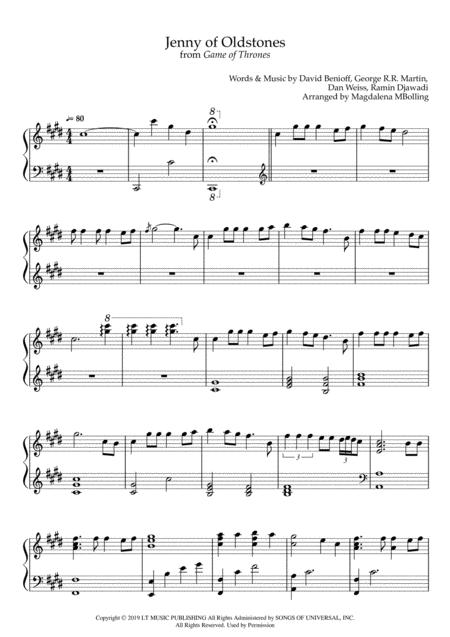 Jenny Of Oldstones Piano Solo Sheet Music