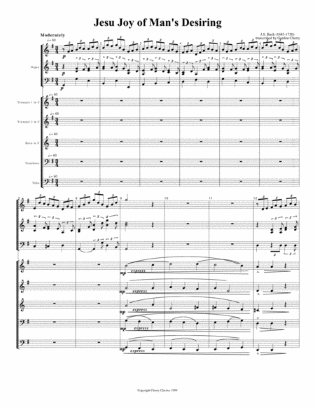 Jesu Joy Of Mans Desiring For Brass Quintet And Organ Sheet Music