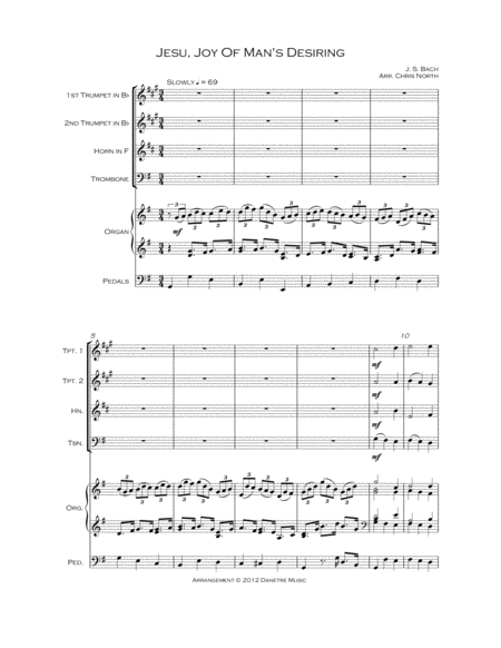 Free Sheet Music Jesu Joy Of Mans Desiring Organ Brass Quartet