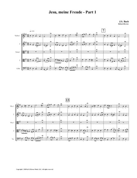 Jesu Meine Freude Part 1 By Js Bach For String Quintet Sheet Music