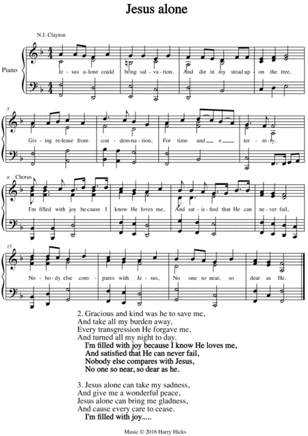 Jesus Alone A New Tune To A Wonderful Old Hymn Sheet Music