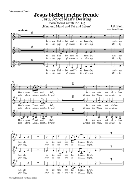 Free Sheet Music Jesus Bleibet Meine Freude Jesu Joy Of Mans Desiring Ssa Choir Part