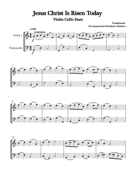 Free Sheet Music Jesus Christ Is Risen Today Violin And Cello Duet