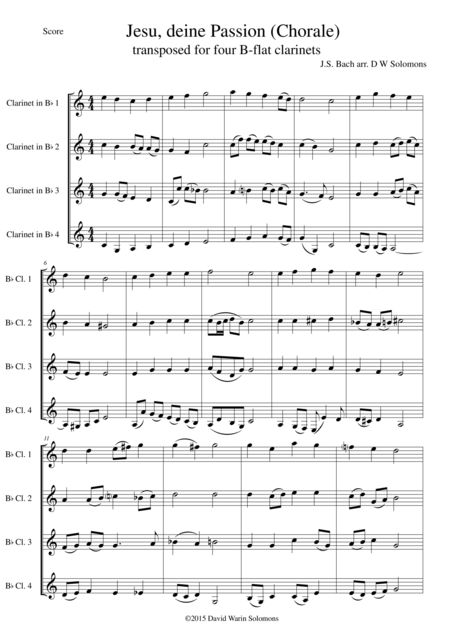 Free Sheet Music Jesus Deine Passion For 4 B Flat Clarinets