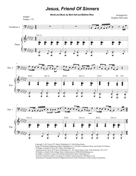 Jesus Friend Of Sinners Trombone Duet Sheet Music