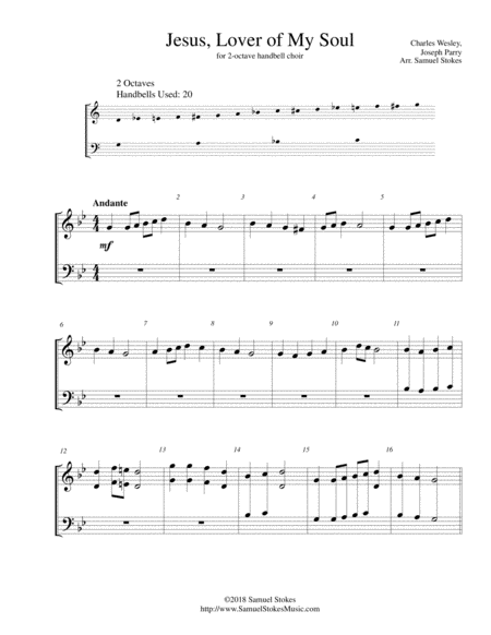 Free Sheet Music Jesus Lover Of My Soul For 2 Octave Handbell Choir