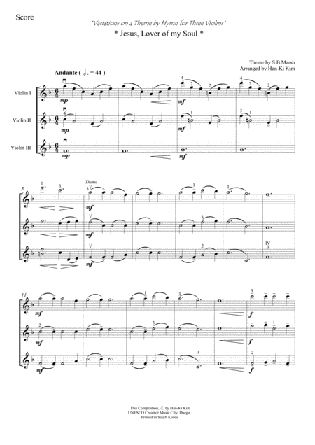 Jesus Lover Of My Soul For Violin Trio Sheet Music