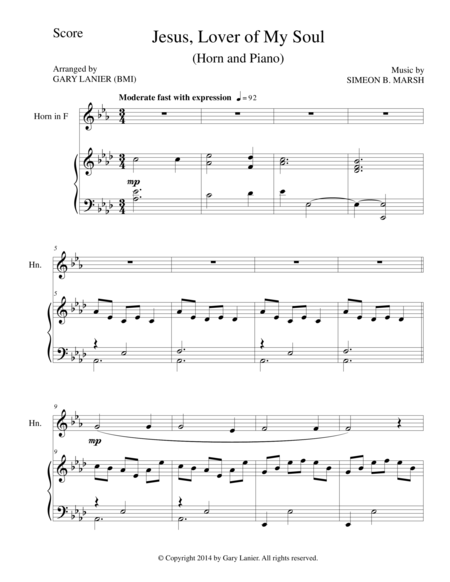 Jesus Lover Of My Soul Horn Piano And Horn Part Sheet Music