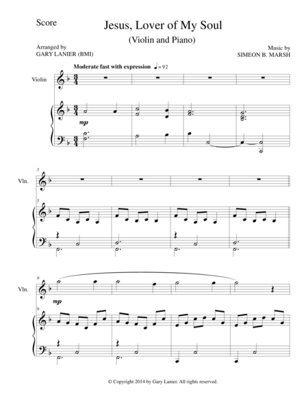 Free Sheet Music Jesus Lover Of My Soul Violin Piano And Violin Part