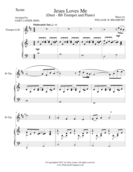 Jesus Loves Me Duet Bb Trumpet And Piano Score And Parts Sheet Music