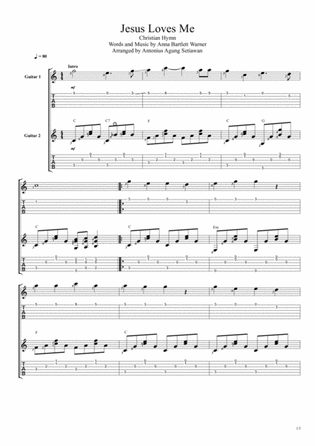 Jesus Loves Me Duet Guitar Tablature Sheet Music