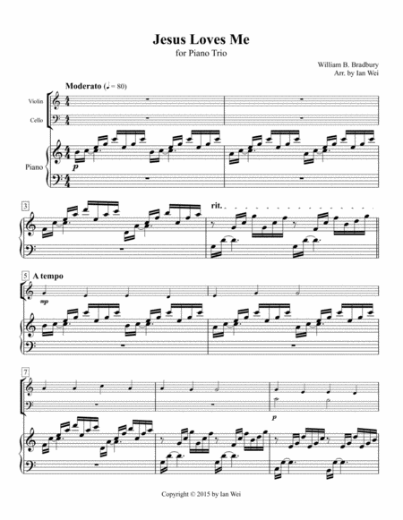 Free Sheet Music Jesus Loves Me For Piano Trio