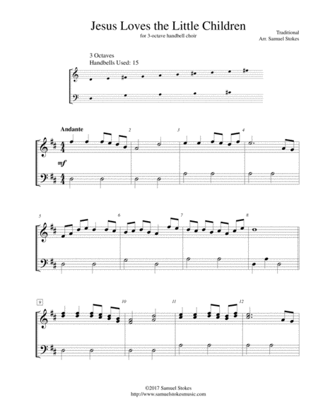 Free Sheet Music Jesus Loves The Little Children For 3 Octave Handbell Choir