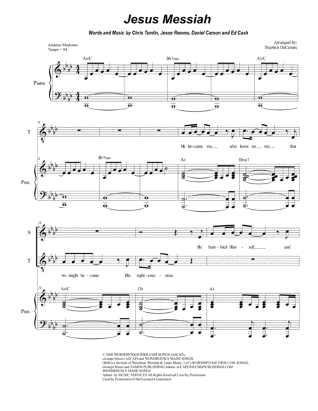 Jesus Messiah For 2 Part Choir Sop Ten Sheet Music