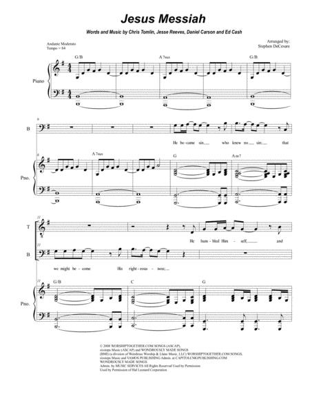 Free Sheet Music Jesus Messiah For 2 Part Choir Tb