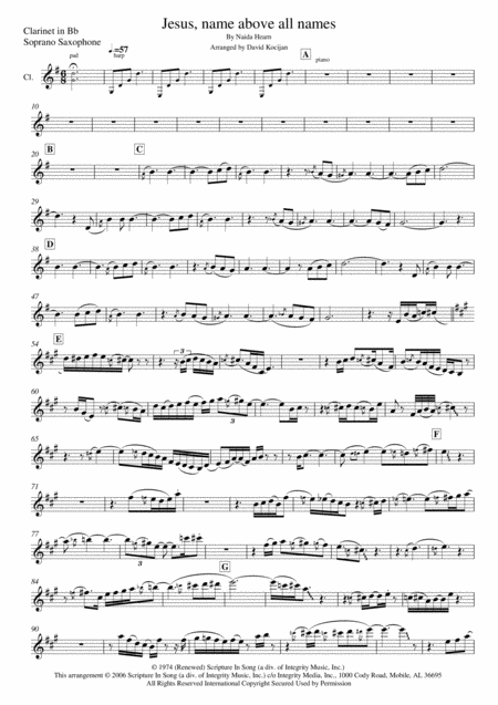 Jesus Name Above All Names Clarinet Soprano Sax Sheet Music