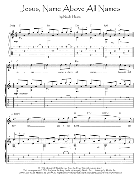 Jesus Name Above All Names Guitar Flute Duet Sheet Music