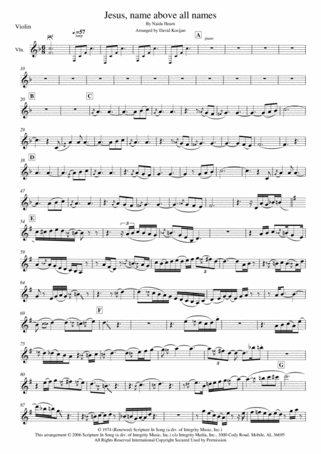 Jesus Name Above All Names Violin Sheet Music