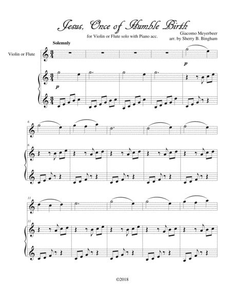 Jesus Once Of Humble Birth For Violin Or Flute Solo With Piano Accompaniment Sheet Music