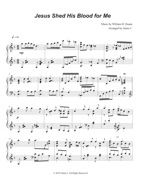 Jesus Shed His Blood For Me Piano Hymn Arrangement Sheet Music