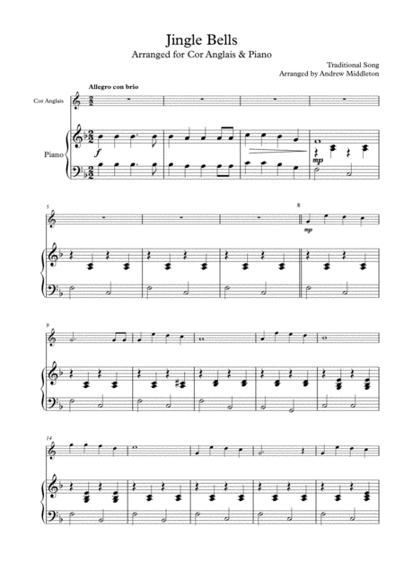 Free Sheet Music Jingle Bells Arranged For Cor Anglais Piano