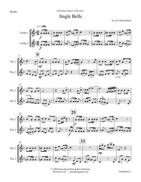 Jingle Bells Duet Violin And Violin Sheet Music