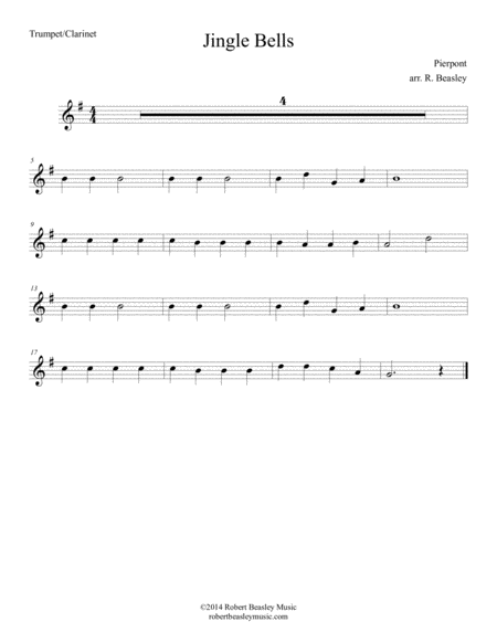 Jingle Bells Easy Trumpet Or Clarinet W Piano Accomp Sheet Music