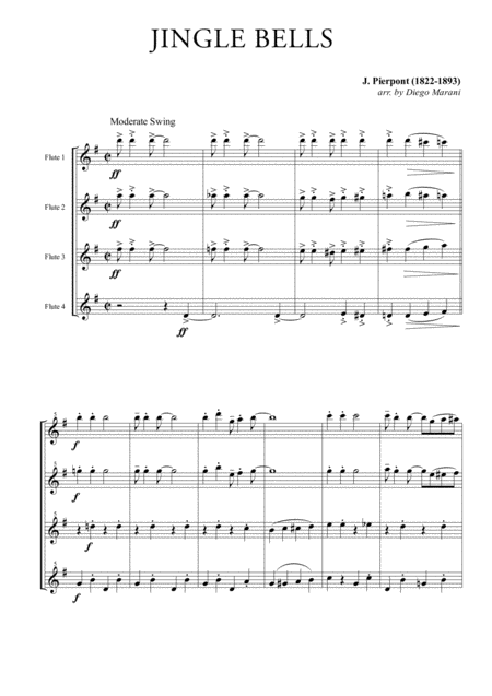 Free Sheet Music Jingle Bells For Flute Quartet