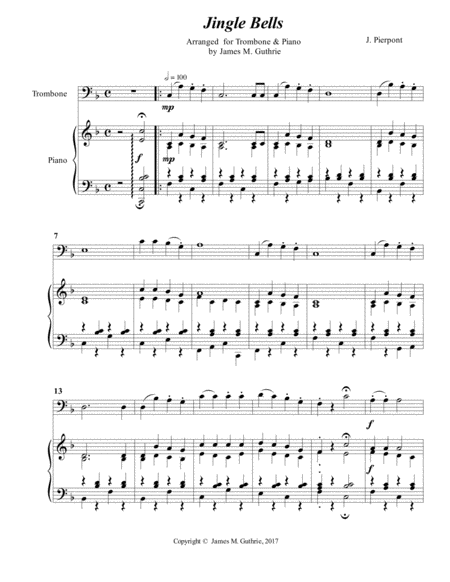 Jingle Bells For Trombone Piano Sheet Music