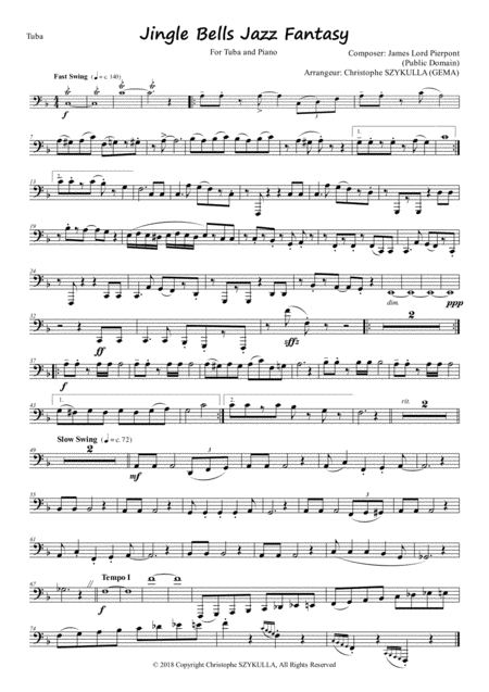 Free Sheet Music Jingle Bells Jazz Fantasy For Tuba And Piano