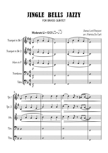 Free Sheet Music Jingle Bells Jazzy For Brass Quintet