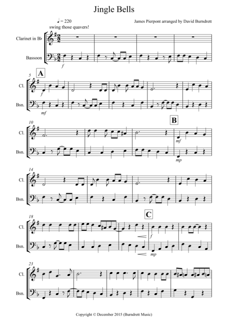 Jingle Bells Jazzy Style For Clarinet And Bassoon Duet Sheet Music