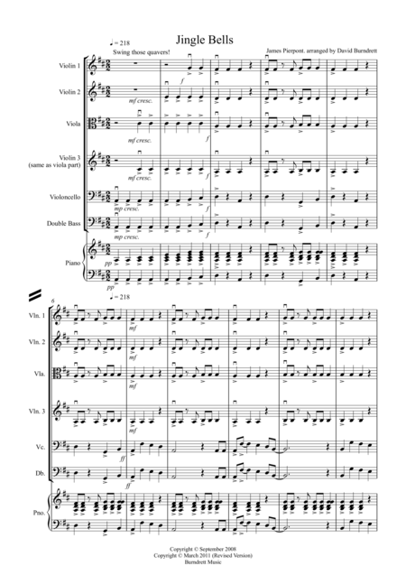 Jingle Bells Jazzy Style For String Orchestra Sheet Music