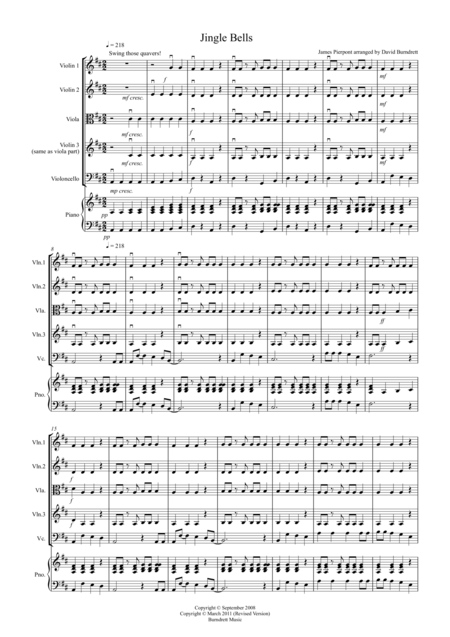 Free Sheet Music Jingle Bells Jazzy Style For String Quartet