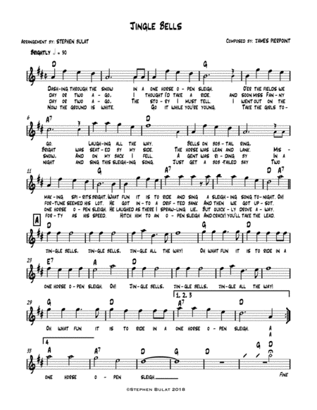 Free Sheet Music Jingle Bells Lead Sheet Melody Lyrics Chords In Key Of D