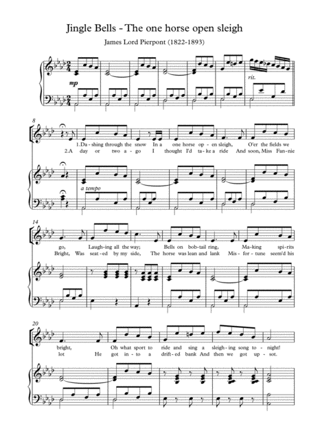 Free Sheet Music Jingle Bells One Horse Open Sleigh