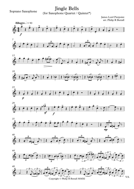 Free Sheet Music Jingle Bells Saxophone Quartet Quintet Set Of Parts X4 5