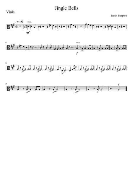 Free Sheet Music Jingle Bells String Quartet Viola Part