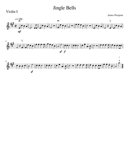 Jingle Bells String Quartet Violin I Part Sheet Music