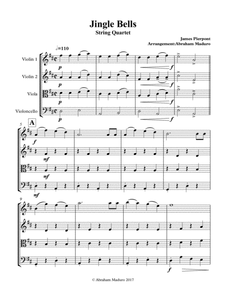 Jingle Bells String Quartet Sheet Music