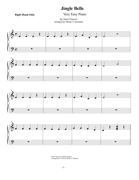 Jingle Bells Very Easy Piano Sheet Music