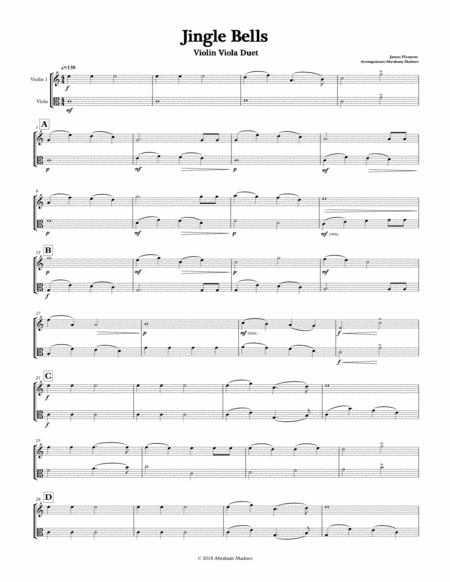 Jingle Bells Violin Viola Duet Sheet Music