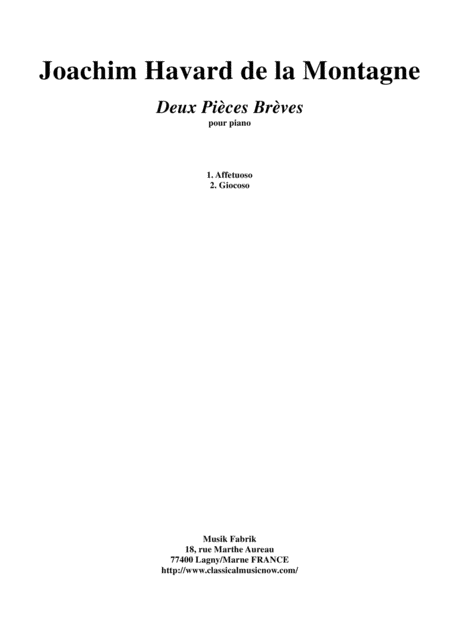 Free Sheet Music Joachim Havard De La Montagne Deux Pices Brves For Piano