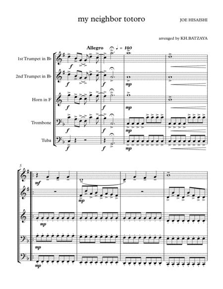 Joe Hisaishi My Neighbor Totoro Brass Quintet Arrenged By Khuushaan Batzaya Sheet Music