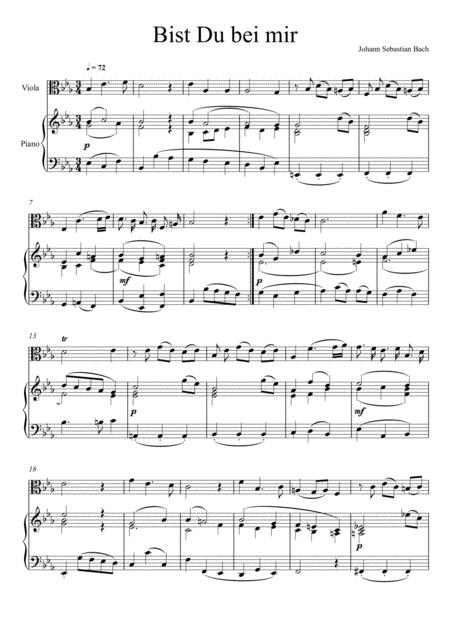 Johann Sebastian Bach Bist Du Bei Mir Viola Solo Sheet Music