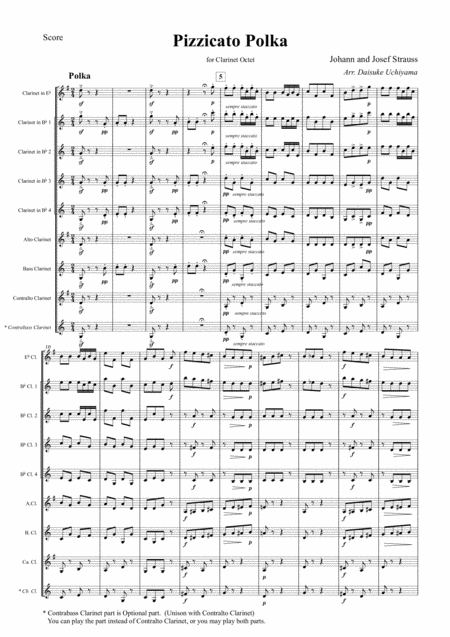 Johann Strauss Ii Pizzicato Polka For Clarinet Choir Sheet Music