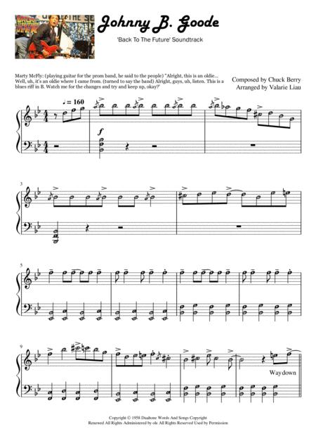 Free Sheet Music Johnny B Goode Piano Solo With Note Names